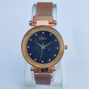 Women Rose Gold Mesh Watch with Crystal Dial