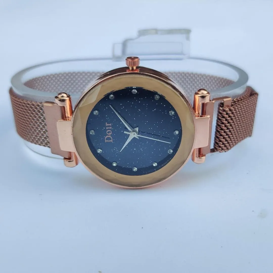 Women Rose Gold Mesh Watch with Crystal Dial