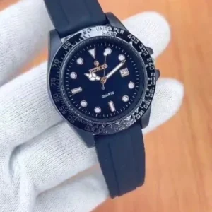 Black Rubber Strap Analog Watch for Men with Date Display