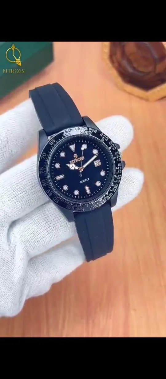 Black Rubber Strap Analog Watch for Men with Date Display