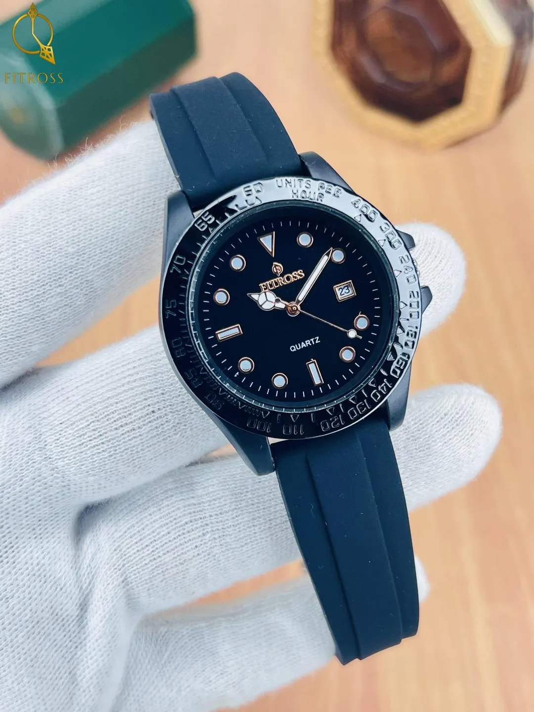 Black Rubber Strap Analog Watch for Men with Date Display