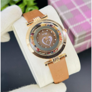 Chic Women’s Watch Brown Leather Strap Water Resistant Battery Operated