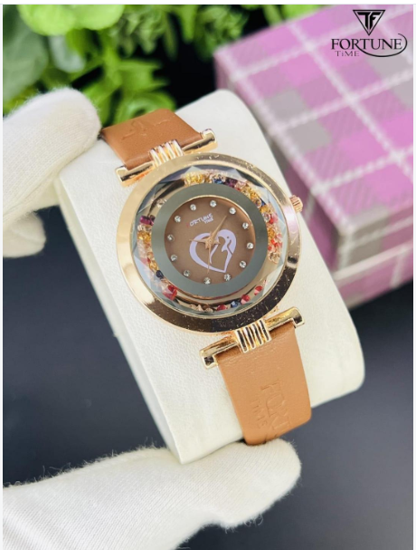 Chic Women's Watch Brown Leather Strap Water Resistant Battery Operated